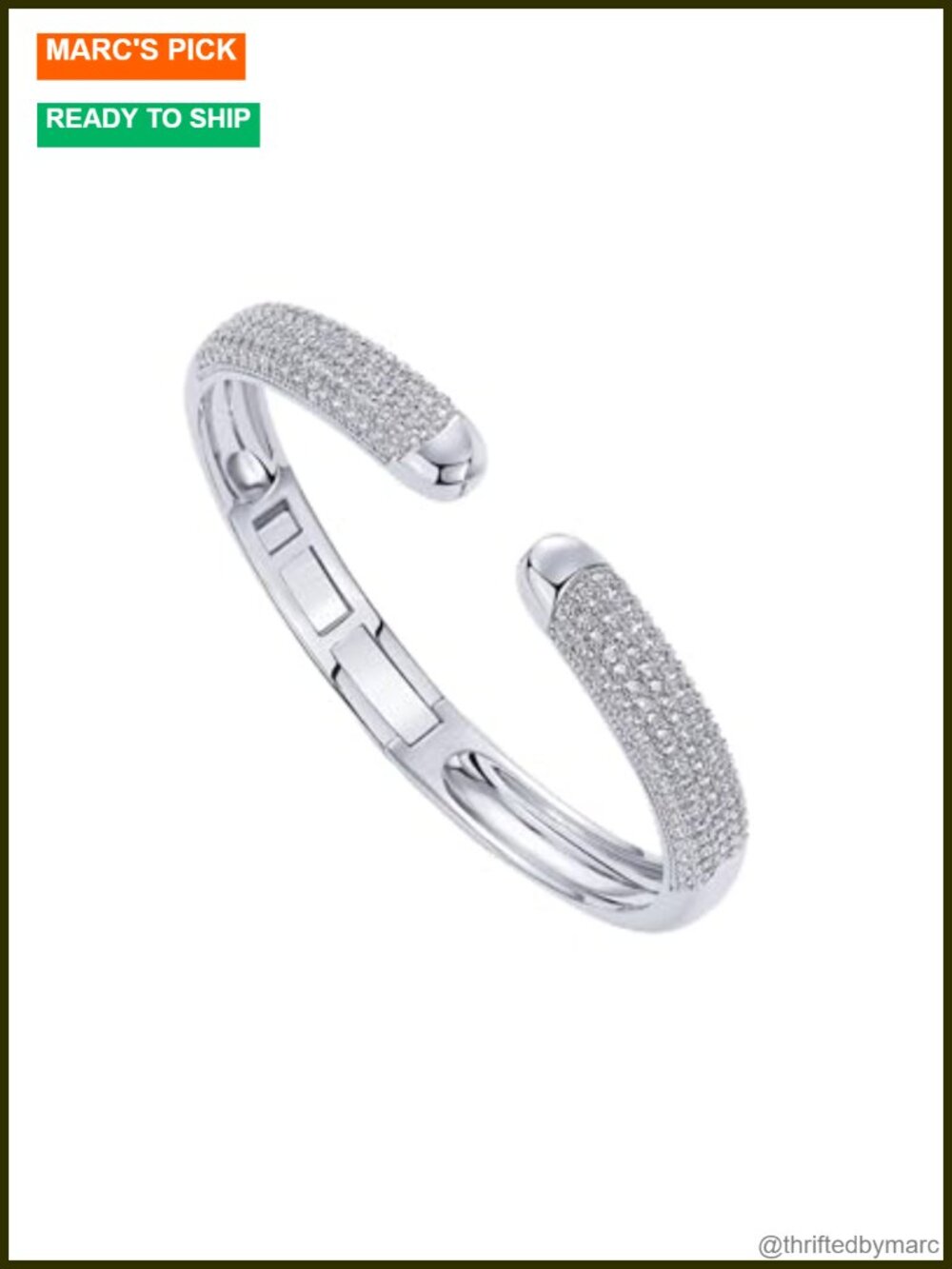 14k Gold Plated Cuff Bracelet CZ Pave Hinged Bangle for Women